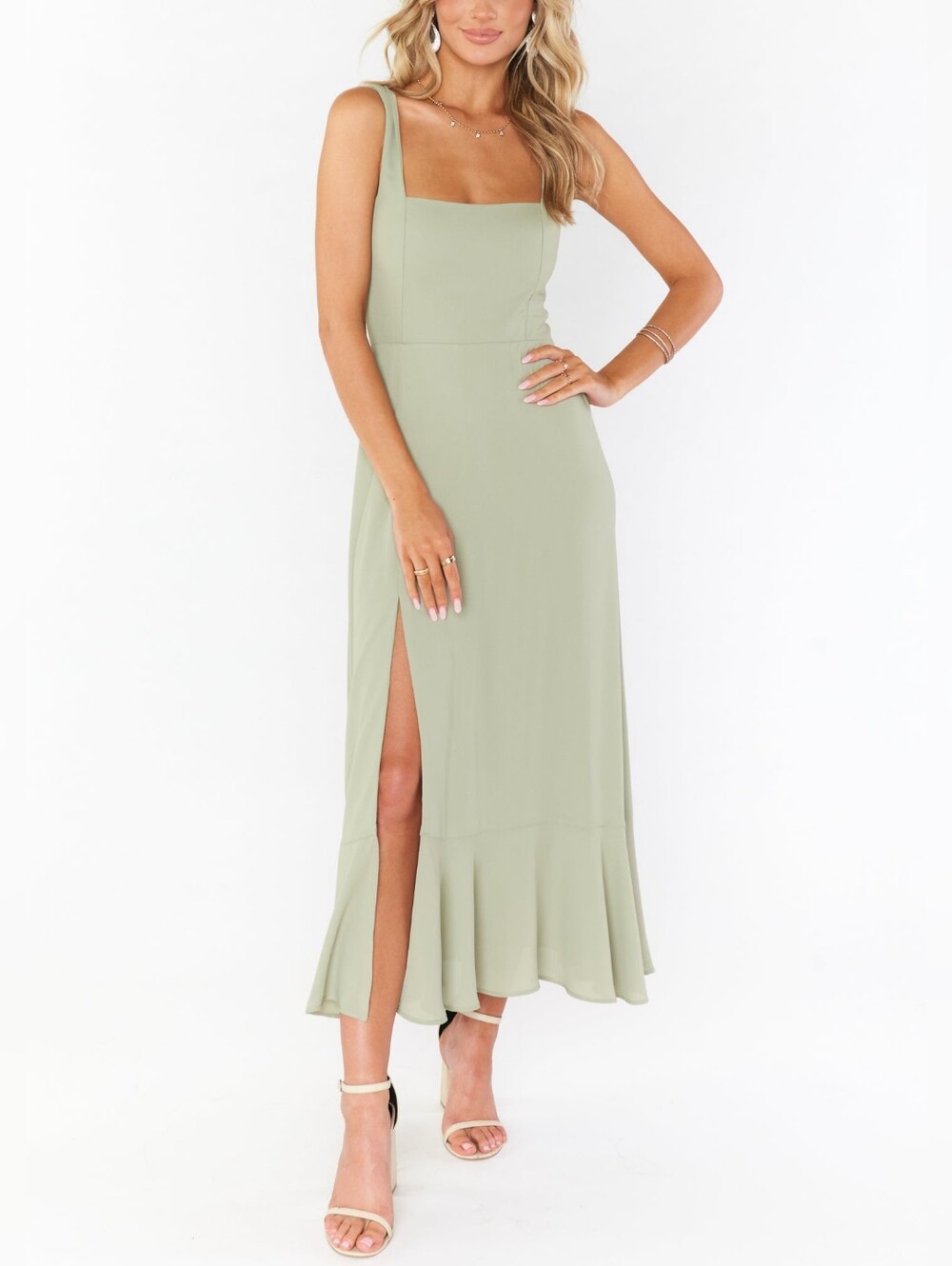Show Me Your MuMu Sage Claire Square-Neck Midi Dress